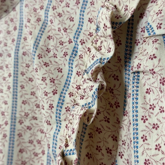 Vintage Oops Floral Print High Neck Peasant Blouse Ruffle Size Small 70s Cream - Picture 5 of 16